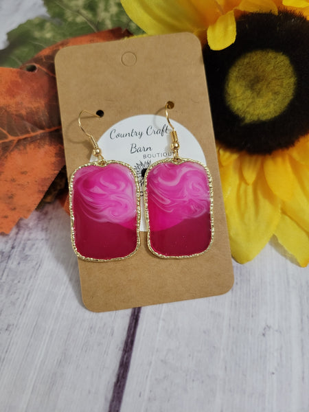 Magenta Swirl Resin Pink/Purple Country Craft Barn Earrings (211)