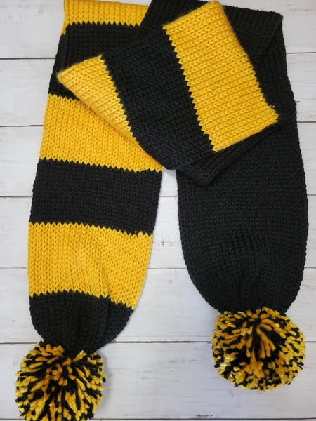 Team Spirit - Black/Gold Country Craft Barn Pom Pom Scarf (#1030)