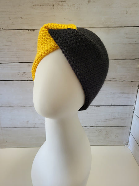 Team Spirit - Black/Gold Country Craft Barn Cross Knit Ear Warmer (#932)