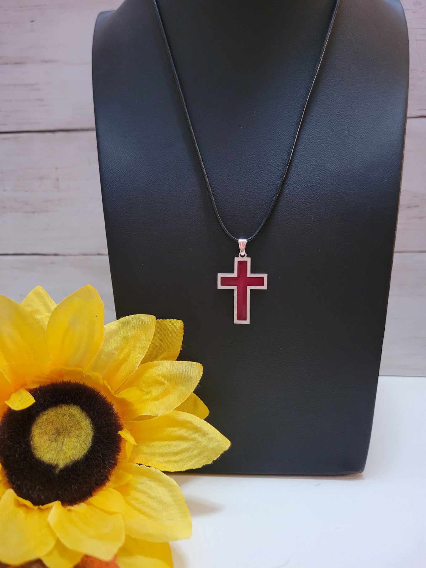 Resin Cross Necklace - Fuchsia Country Craft Barn Necklace (#524)