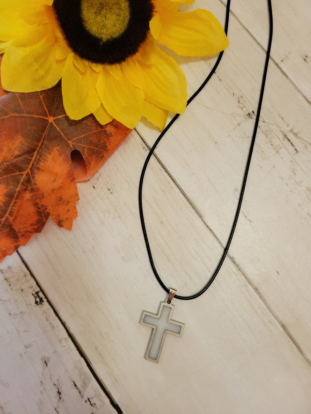 Resin Cross Necklace - White Country Craft Barn Necklace (#558)