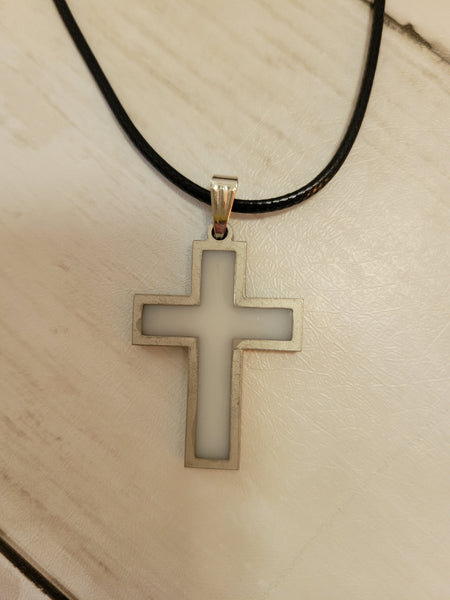 Resin Cross Necklace - White Country Craft Barn Necklace (#558)