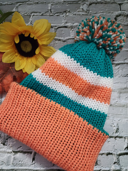 Team Spirit Country Craft Barn Reversible Knit Hat - Teal/Orange (#2014)