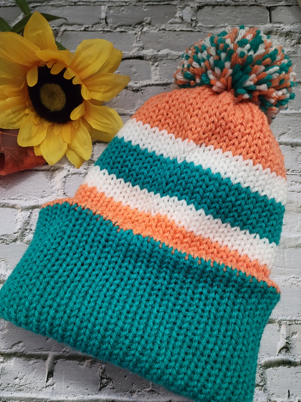 Team Spirit Country Craft Barn Reversible Knit Hat - Teal/Orange (KH-2014)