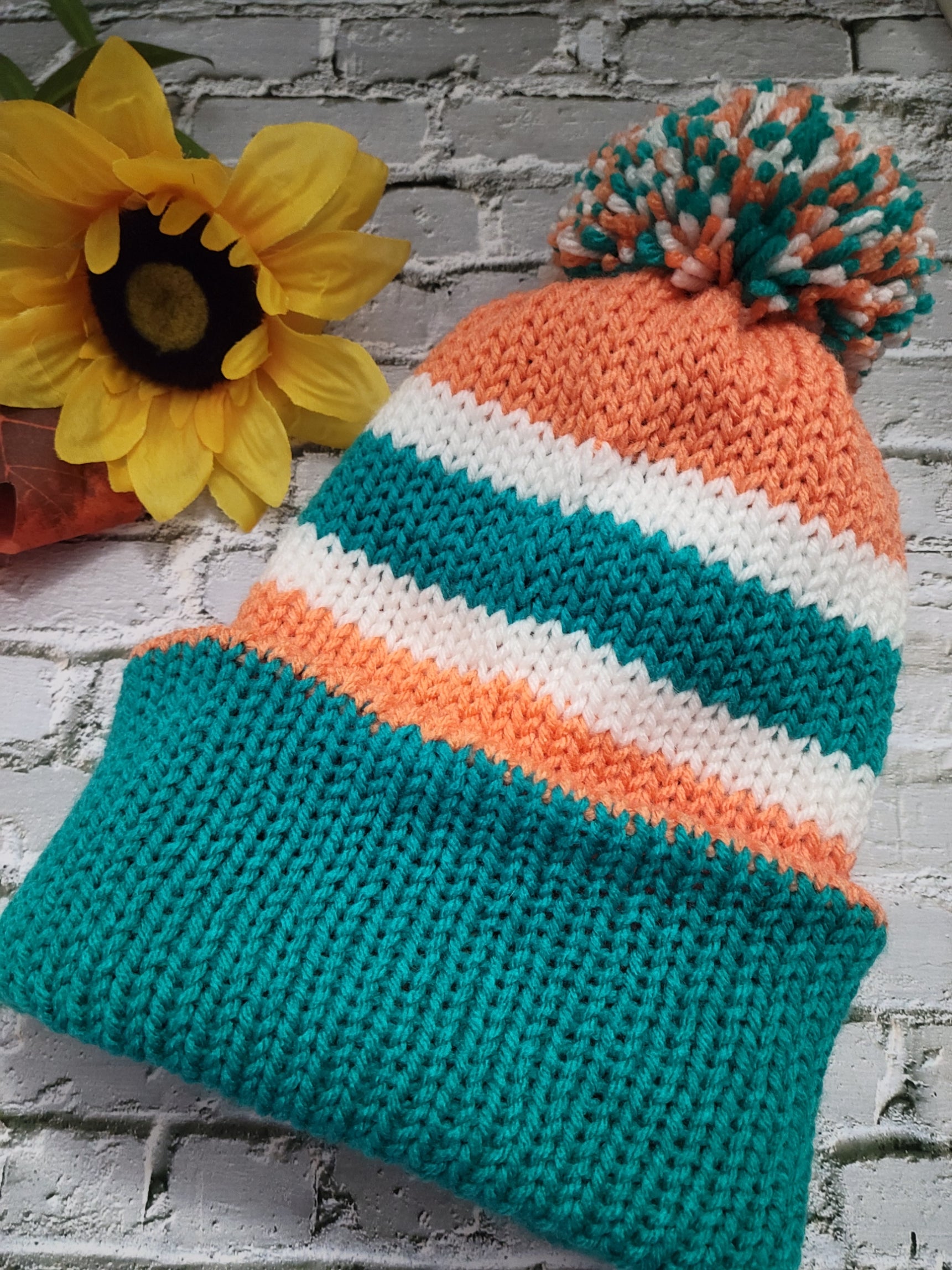 Team Spirit Country Craft Barn Reversible Knit Hat - Teal/Orange (KH-2014)