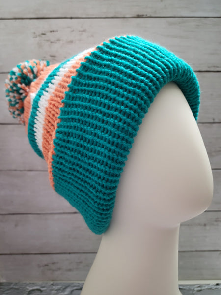 Team Spirit Country Craft Barn Reversible Knit Hat - Teal/Orange (#2014)