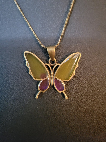 Yellow and Purple Brass Butterfly Country Craft Barn Necklace (#522)