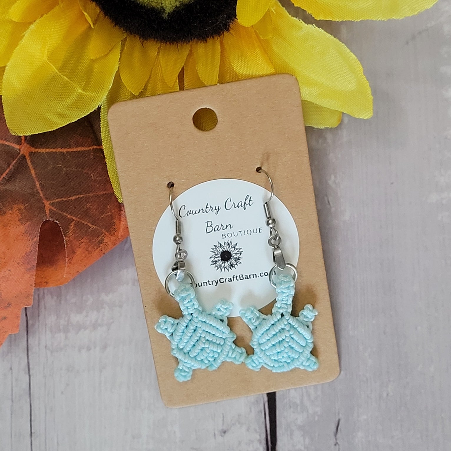 Macrame Turtles - Baby Blue Country Craft Barn Earrings (#222)