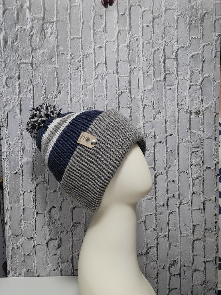 Team Spirit Country Craft Barn Reversible Knit Hat - Gray/Dk Denim Blue (KN-2015)