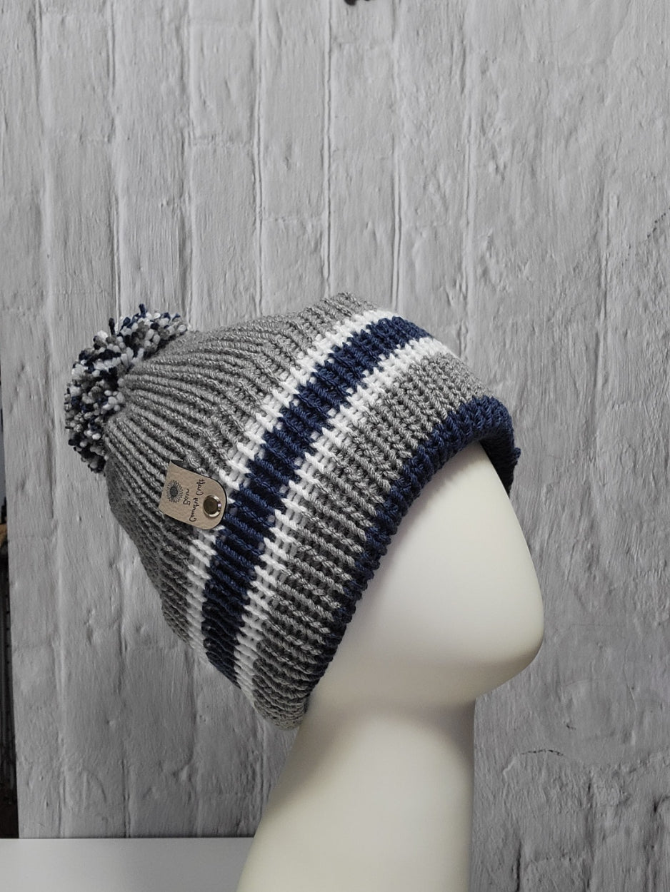Team Spirit Country Craft Barn Reversible Knit Hat - Gray/Dk Denim Blue (KN-2015)