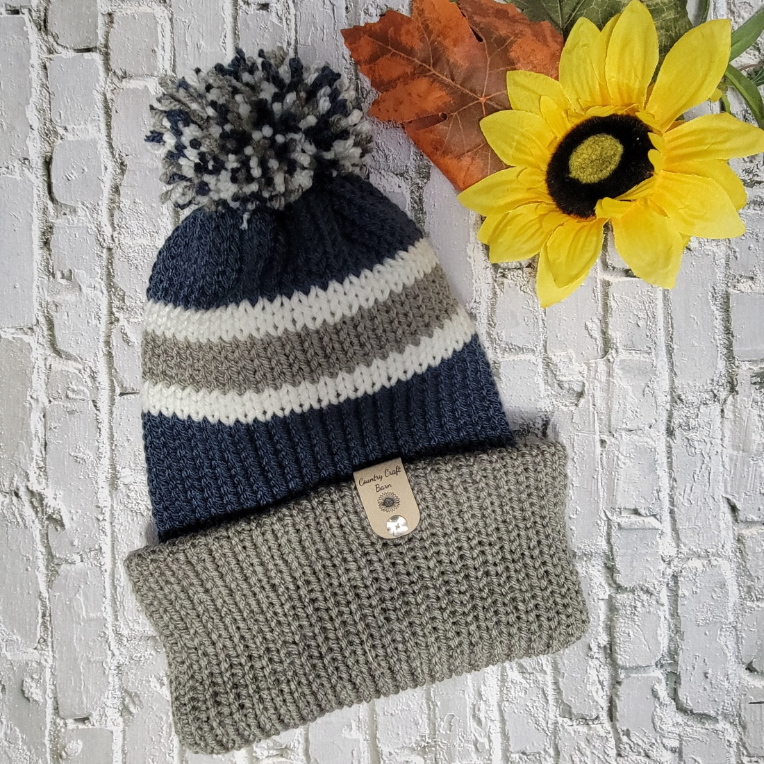 Team Spirit Country Craft Barn Reversible Knit Hat - Gray/Dk Denim Blue (KN-2015)