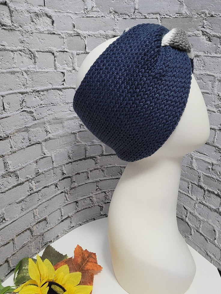 Team Spirit - Gray/Dk Denim Blue Country Craft Barn Cross Knit Ear Warmer (KB-933)
