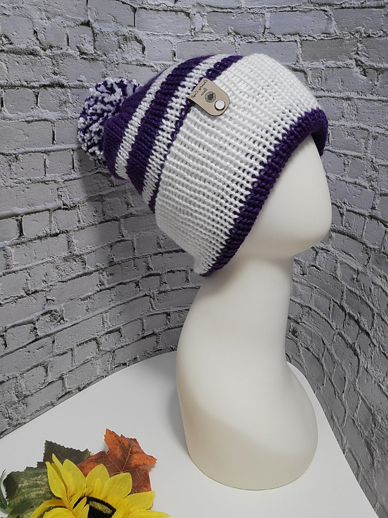 Team Spirit Country Craft Barn Reversible Knit Hat - Purple/White (KH-2016)