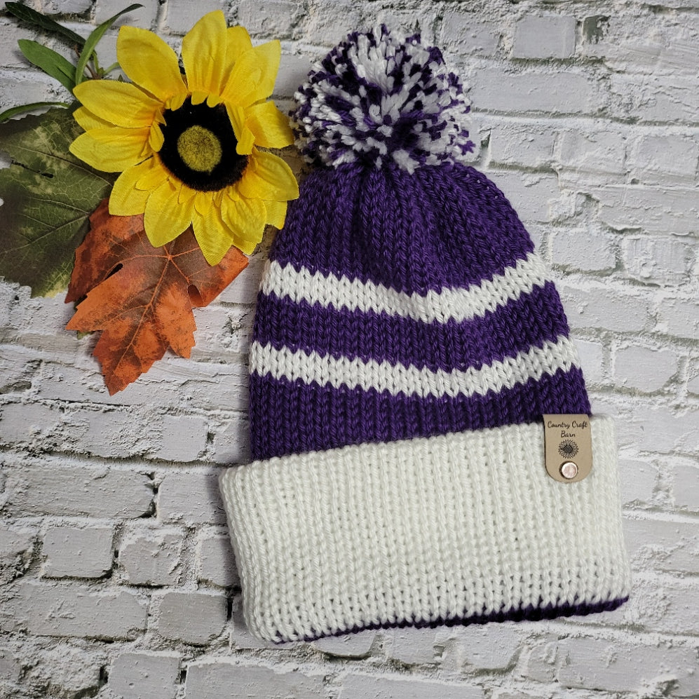 Team Spirit Country Craft Barn Reversible Knit Hat - Purple/White (KH-2016)