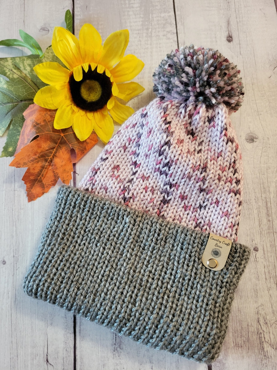 Wisteria Country Craft Barn Reversible Knit Hat - Purple/Gray (KH-2017)
