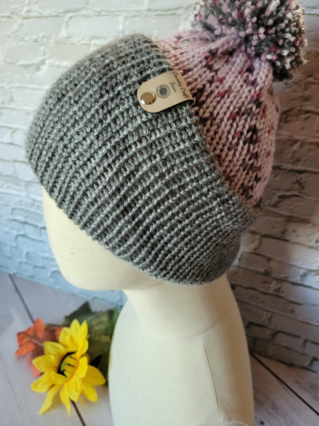 Wisteria Country Craft Barn Reversible Knit Hat - Purple/Gray (KH-2017)