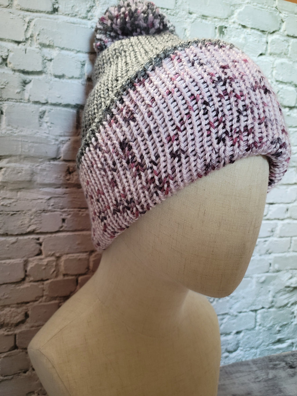 Wisteria Country Craft Barn Reversible Knit Hat - Purple/Gray (KH-2017)