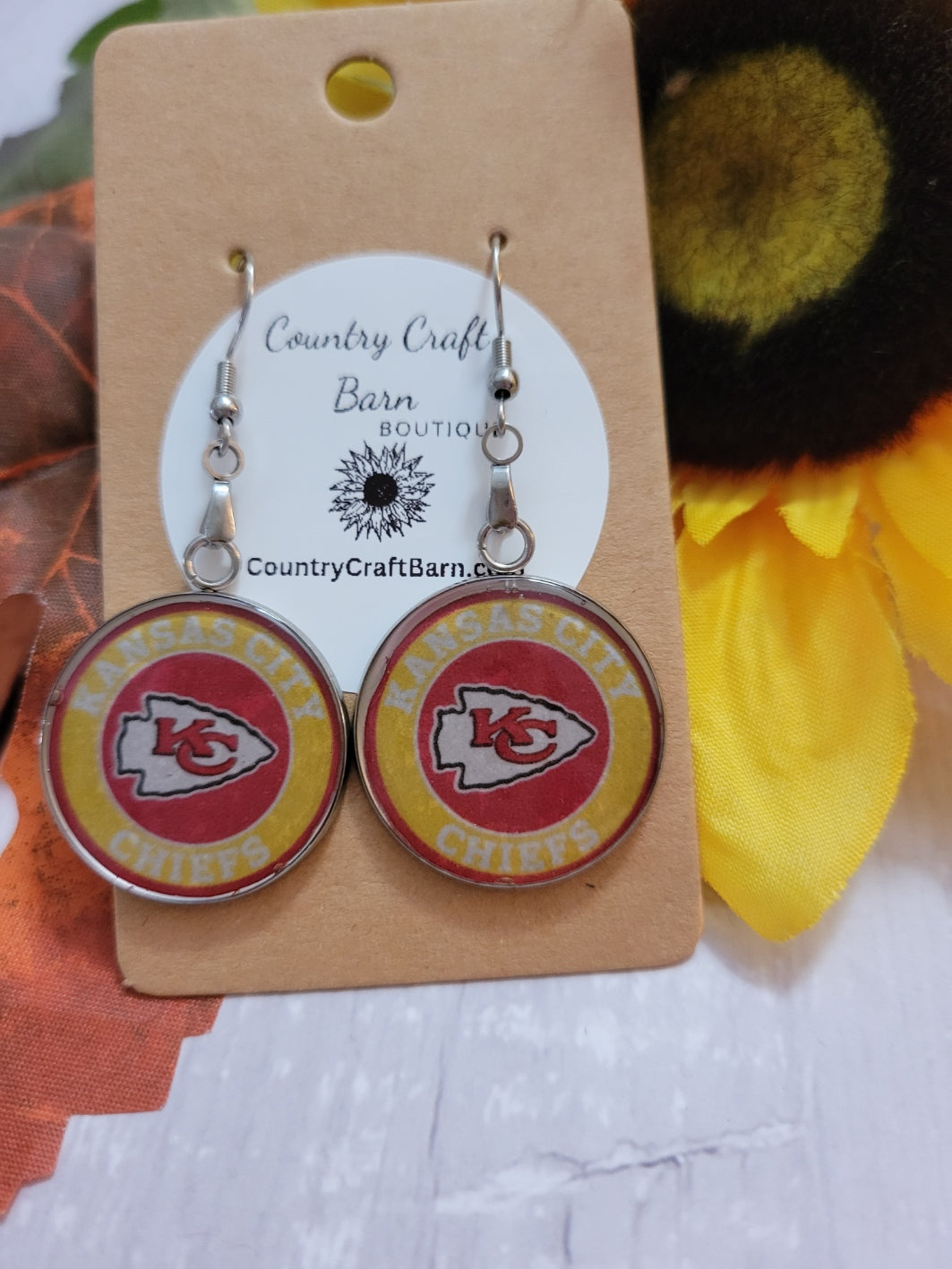KC Chiefs Round - Red/Gold - Country Craft Barn Earrings (E-229)