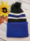 Striped Dream Country Craft Barn Reversible Knit Hat - Blue/White/Black (KH-2019)