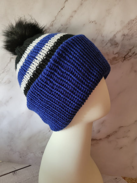 Striped Dream Country Craft Barn Reversible Knit Hat - Blue/White/Black (#2019)