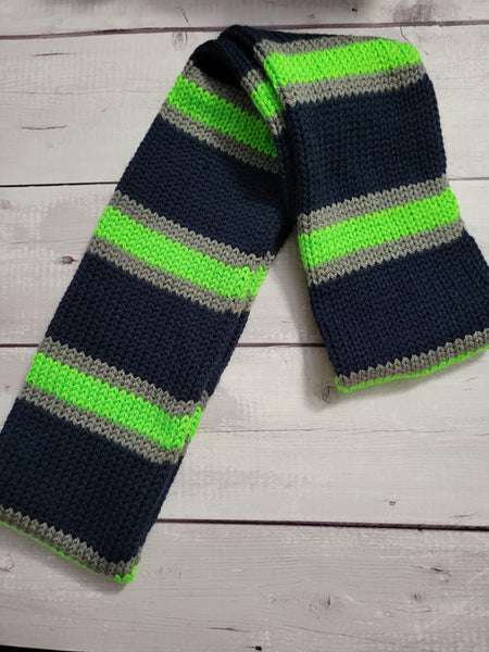 Team Spirit - Blue/Chartreuse/Gray Country Craft Barn Infinity Scarf (#1041)