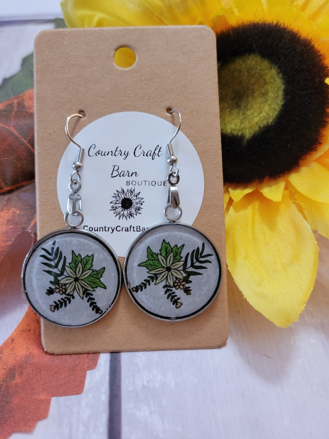 Flowers and Ferns - Yellow Country Craft Barn Earrings (#208)