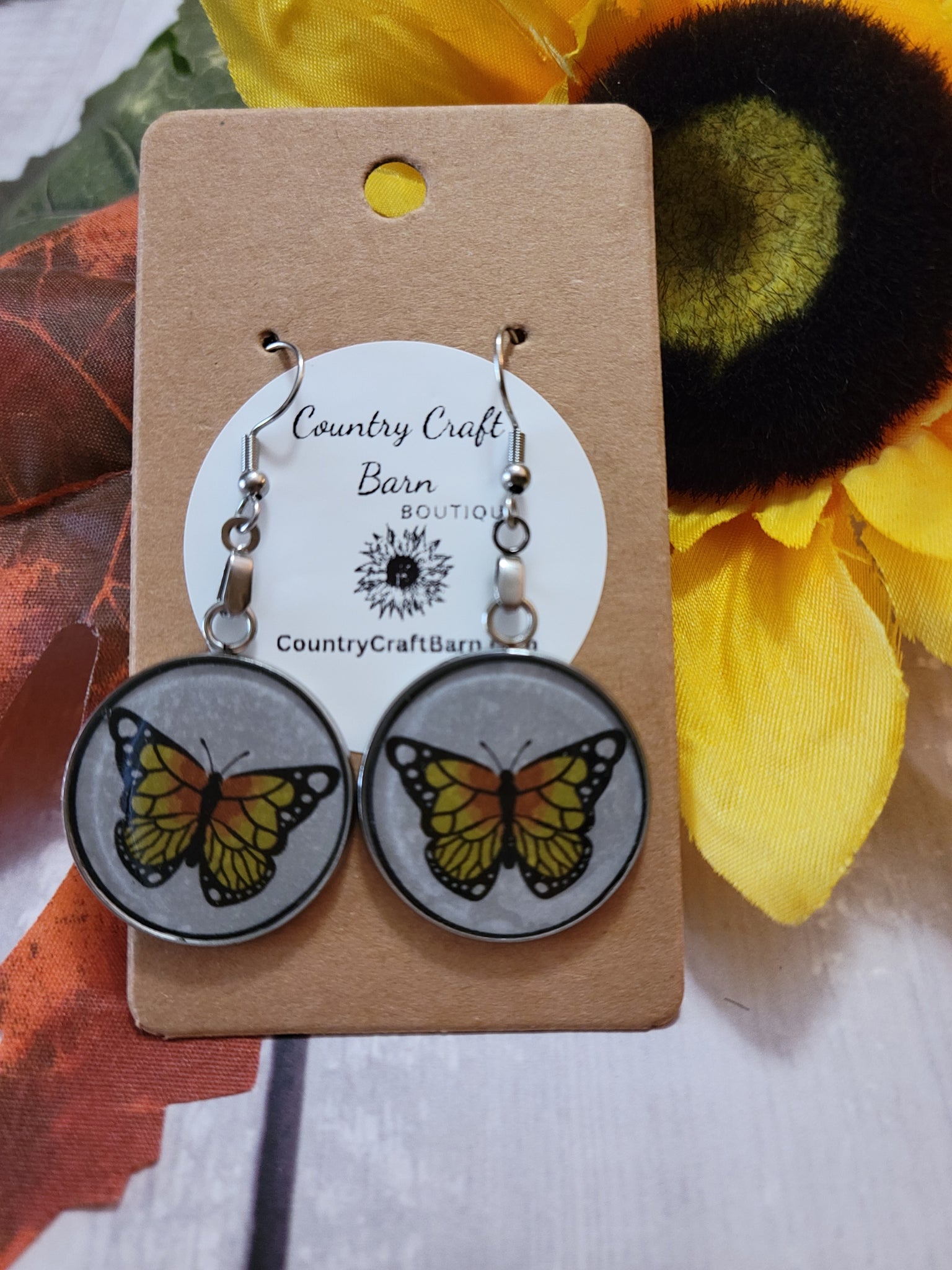 Monarch - Yellow Country Craft Barn Earrings (#007)