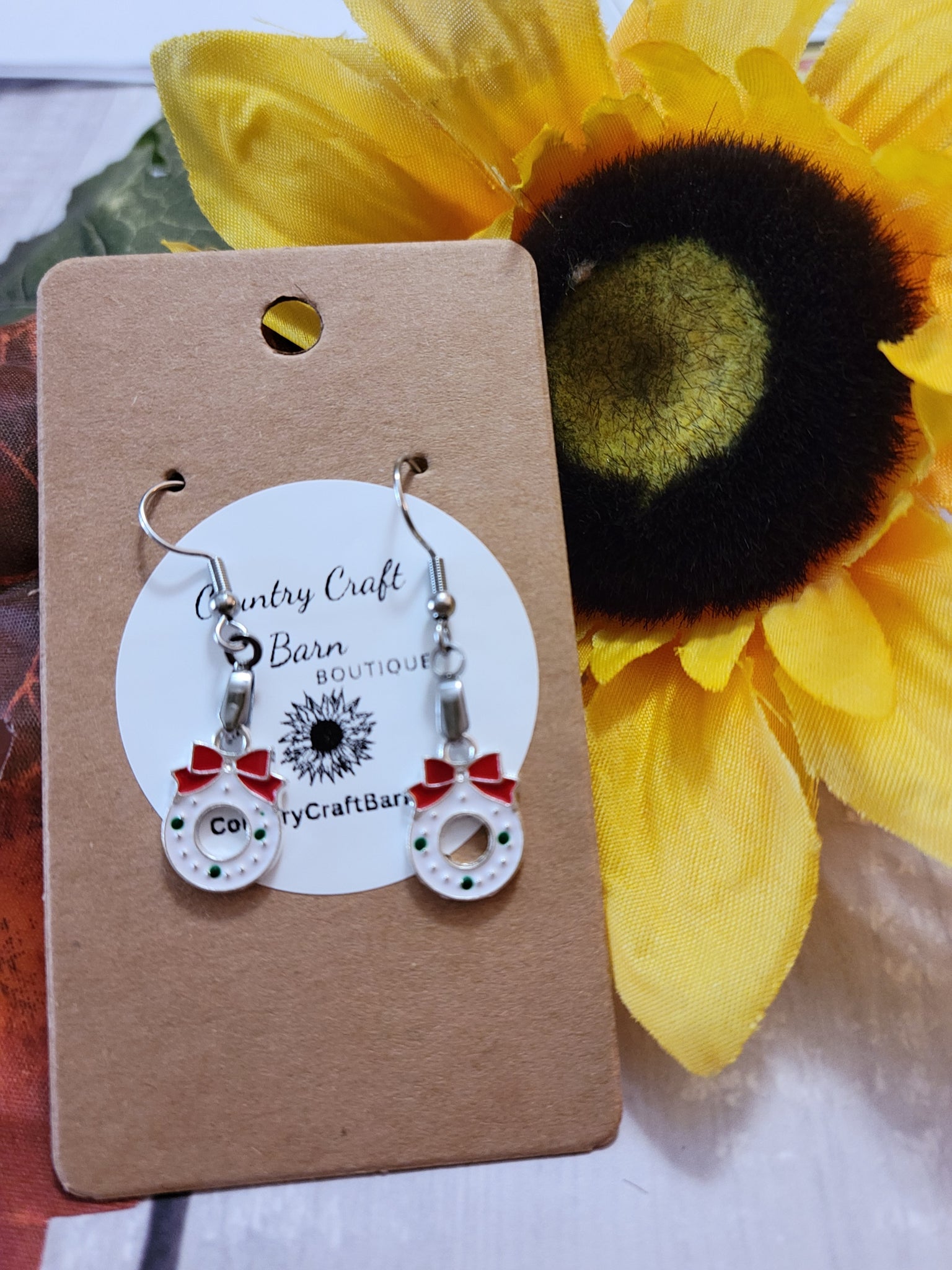 Sweet Wreath - White Country Craft Barn Earrings (#237)