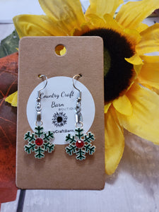 Gemstone Snowflake - Green/Red Country Craft Barn Earrings (#235)