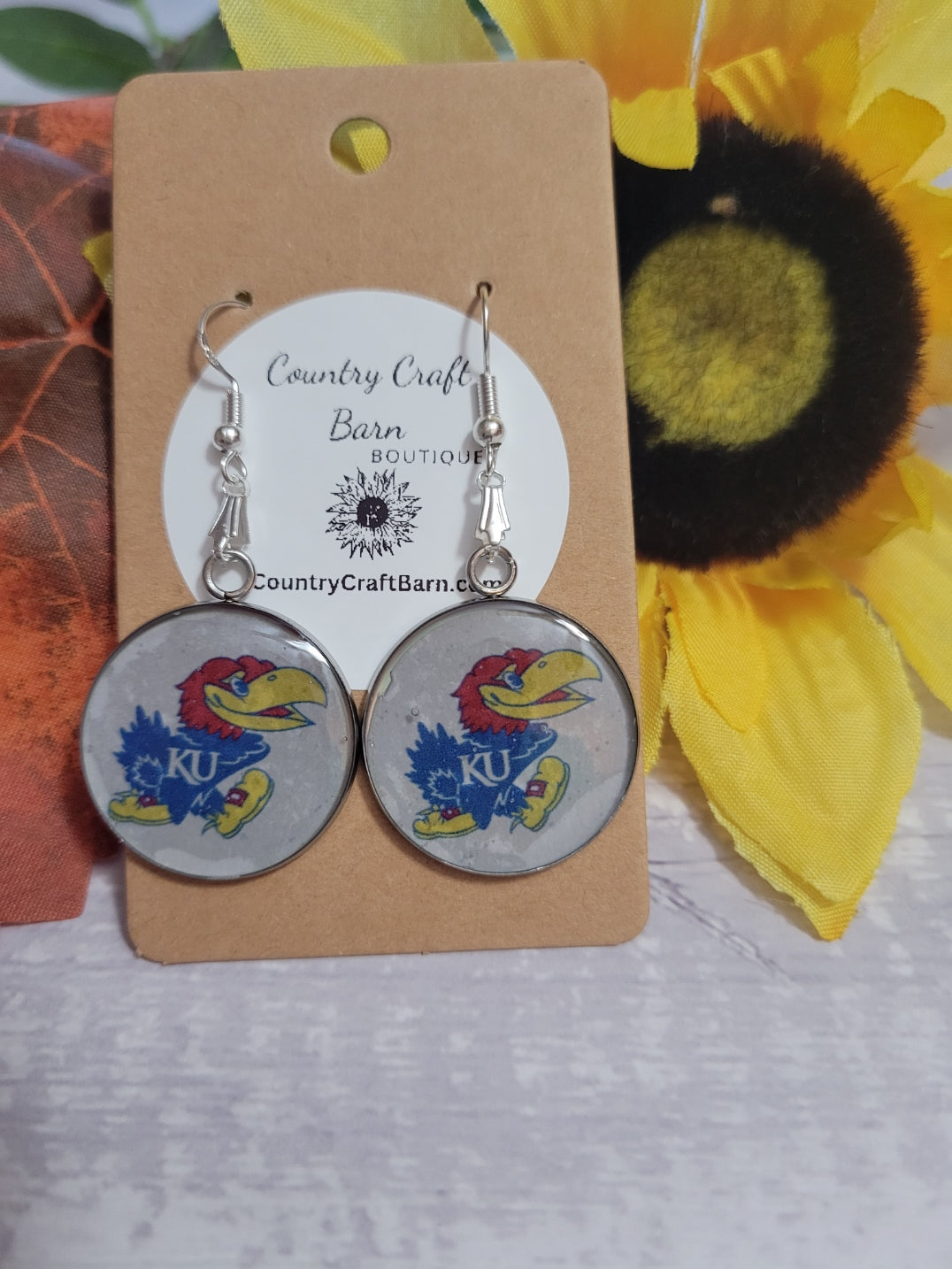 Kansas Jayhawk- Blue Country Craft Barn Earrings (#244)