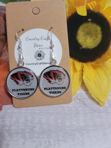 Plattsburg Tigers - Red/Black Country Craft Barn Earrings (#241)