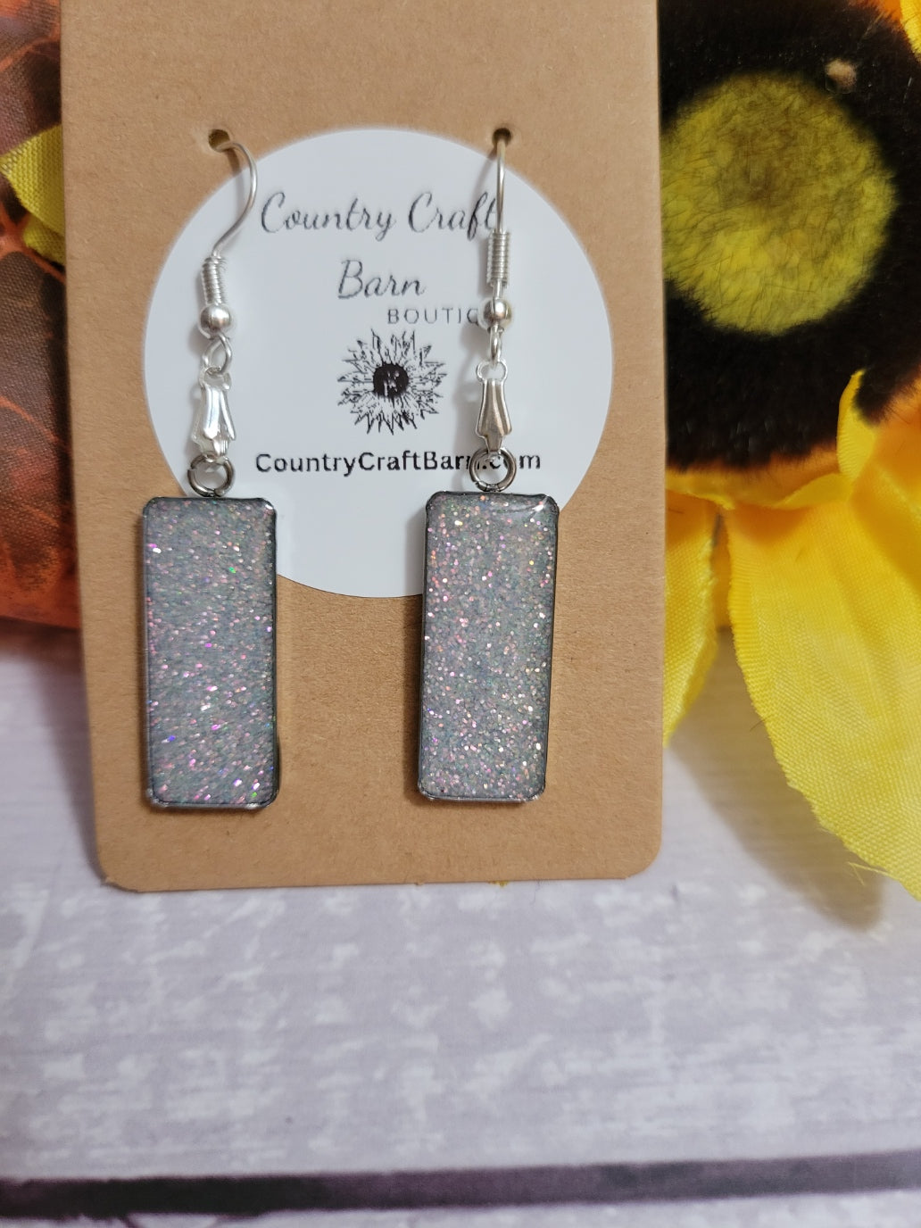 Regal Rectangle - White Country Craft Barn Earrings (#253)