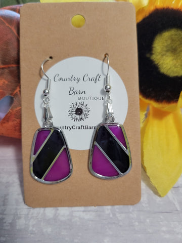 Striped Sensation- Purple/Black Country Craft Barn Earrings (#250)