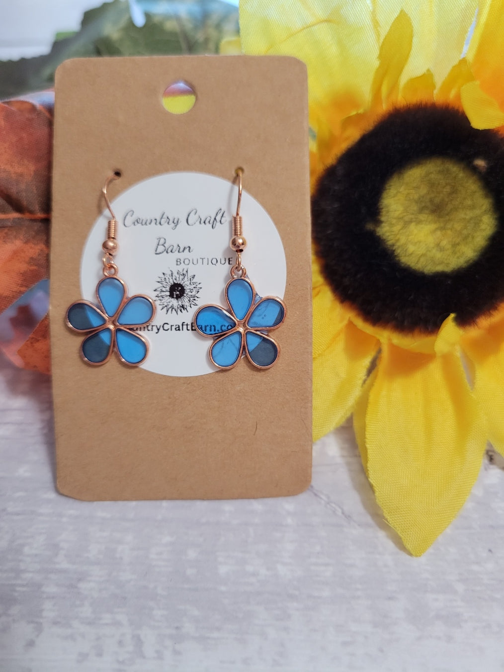 Copper Floral - Blue Country Craft Barn Earrings (#248)