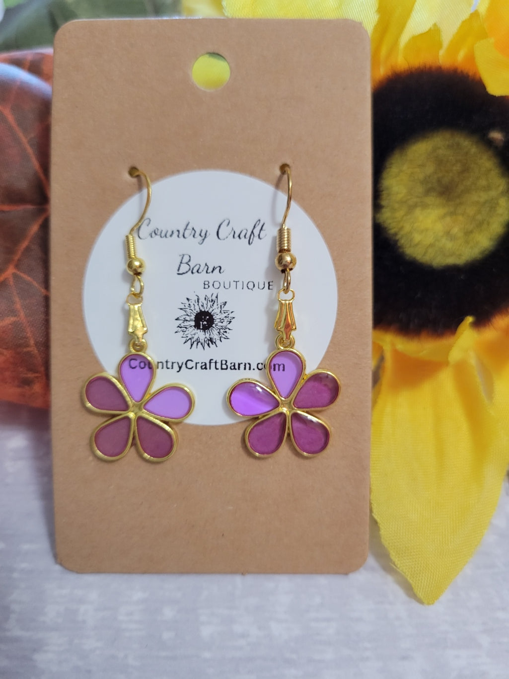 Golden Floral - Purple Country Craft Barn Earrings (#249)