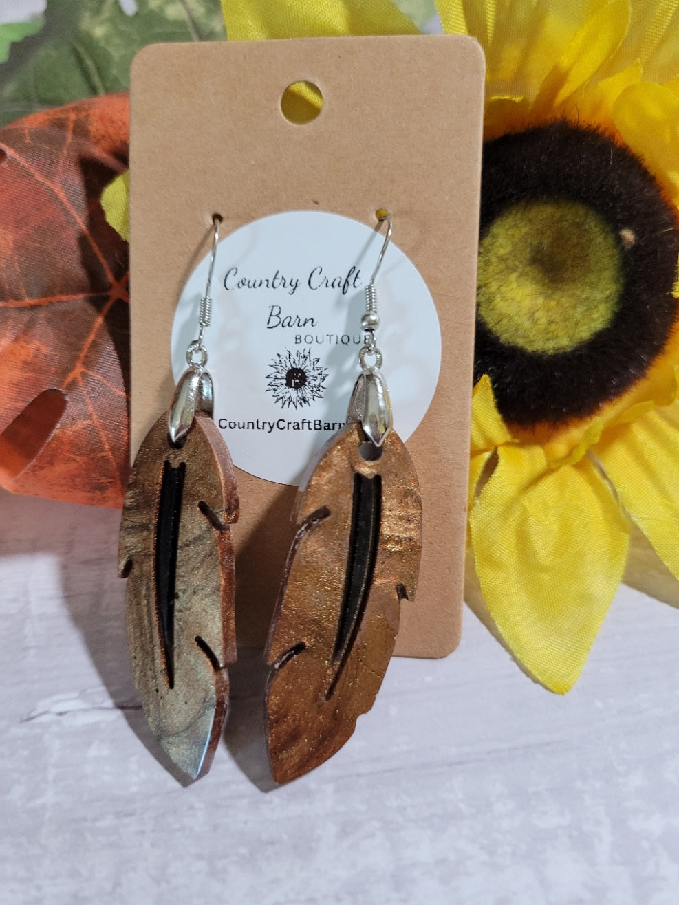 Feather Fix - Choclate Brown Country Craft Barn Earrings (#265)