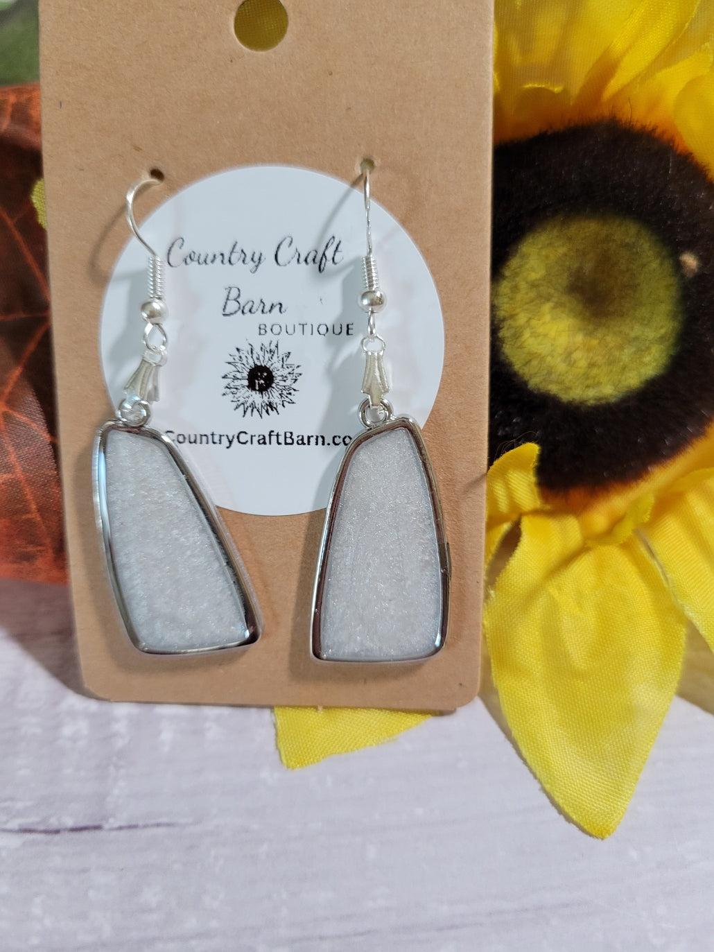 White Wedding - White Country Craft Barn Earrings (#264)