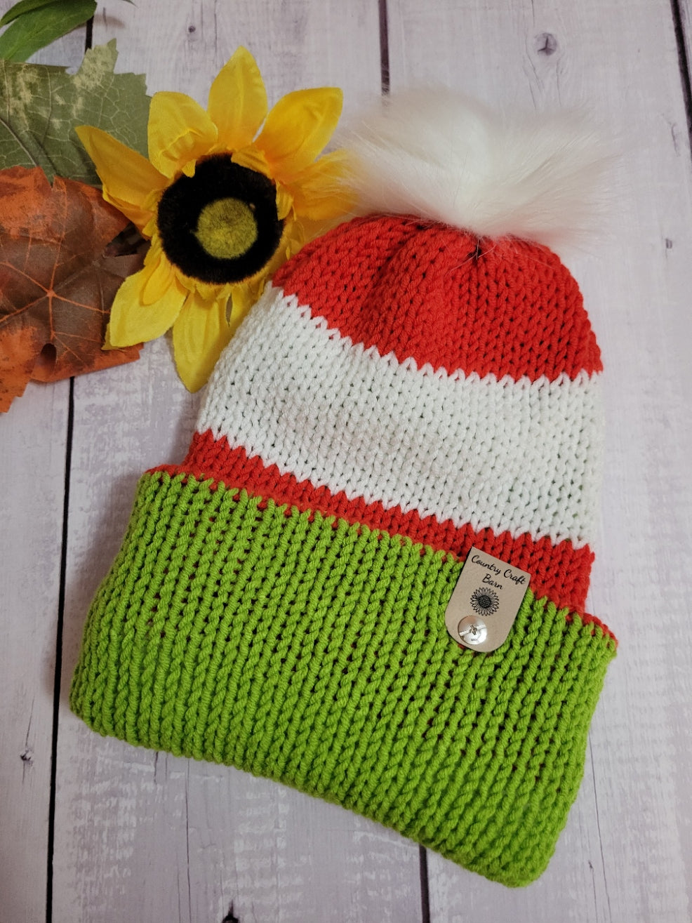 Grinchy Country Craft Barn Reversible Knit Hat - Green/White/Red (KH-2020)