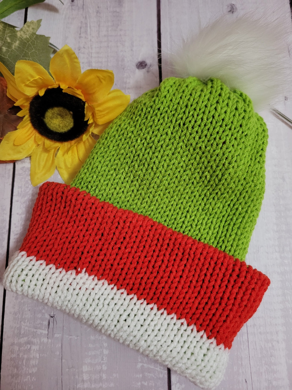 Grinchy Country Craft Barn Reversible Knit Hat - Green/White/Red (KH-2020)