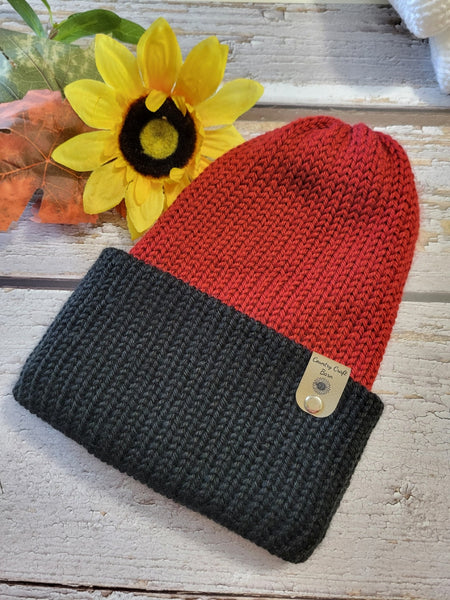 Autumn Red/Black - Country Craft Barn Reversible Knit Hat - (#2024)