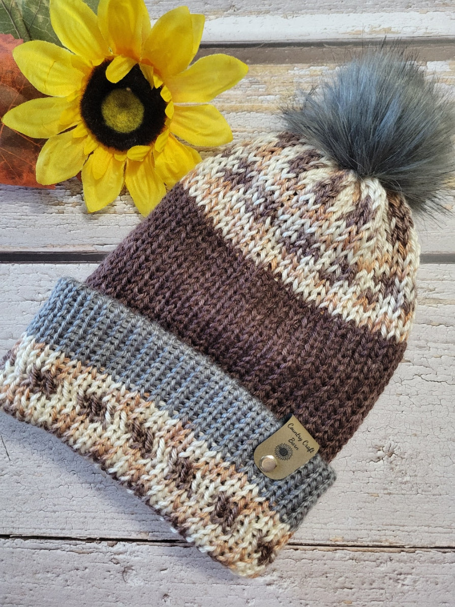 Lacey Hat - Sienna Brown Country Craft Barn Reversible Knit Hat - (KH-2023)