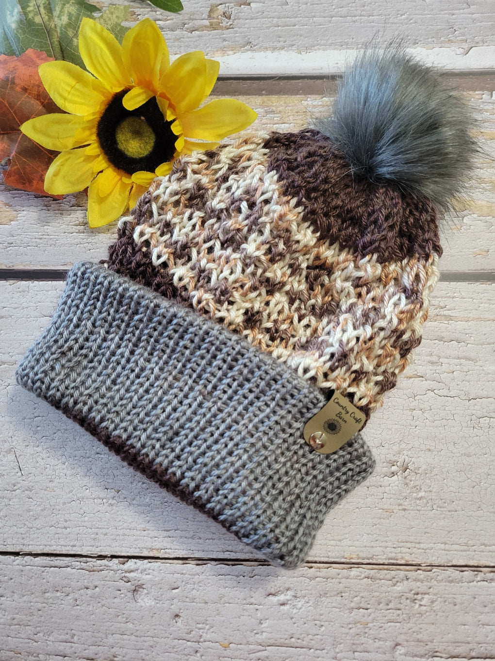 Lacey Hat - Sienna Brown Country Craft Barn Reversible Knit Hat - (KH-2023)