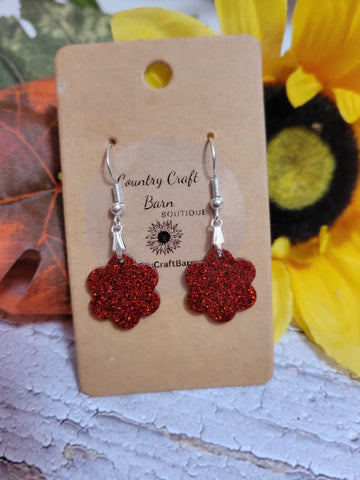 Scalloped Flower - Ruby Slipper Red Country Craft Barn Earrings (#269)