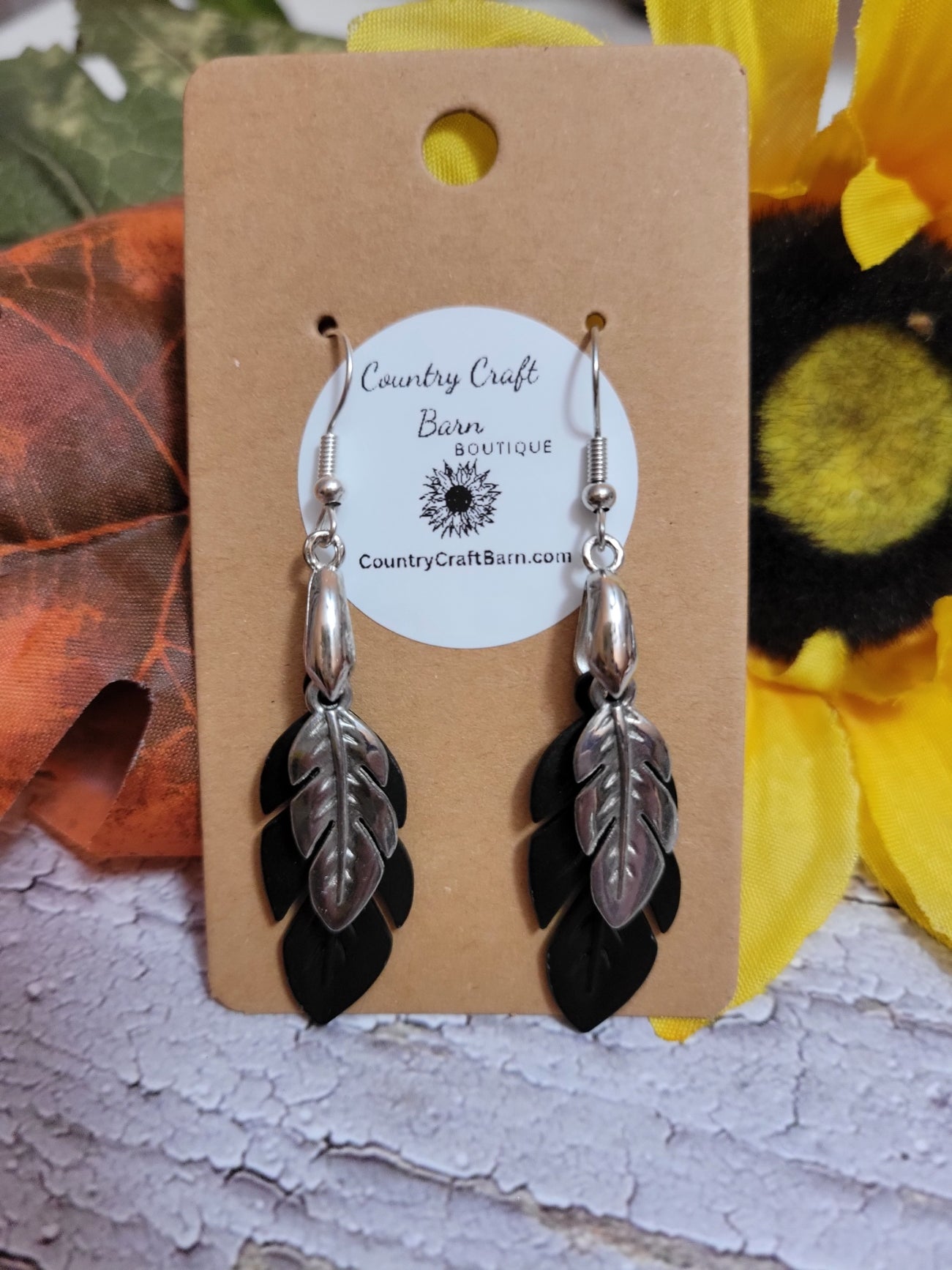 Feather Duo - Black Country Craft Barn Earrings (#272)