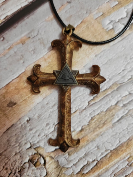 Cross with Star - Brown Country Craft Barn Necklace (#627)