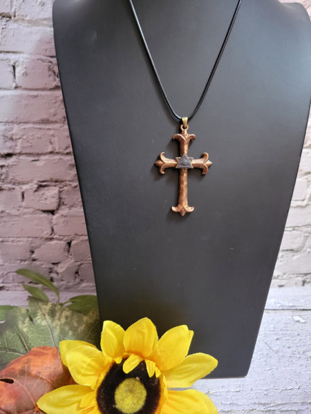 Cross with Star - Brown Country Craft Barn Necklace (#627)