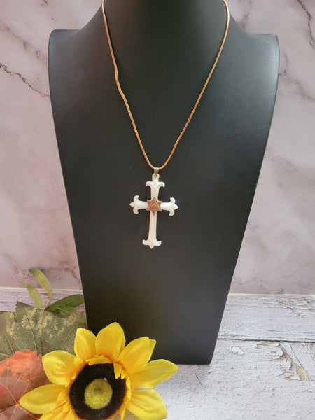 Cross with Star - White Country Craft Barn Necklace (#628)