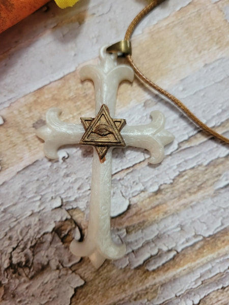 Cross with Star - White Country Craft Barn Necklace (#628)