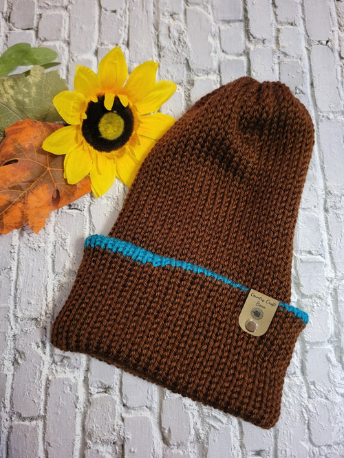 Campfire Beanie - Brown/Teal - Country Craft Barn Knit Hat - (KH-2027)