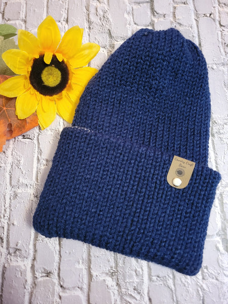 Campfire Beanie - Navy/Linen - Country Craft Barn Knit Hat - (#2026)